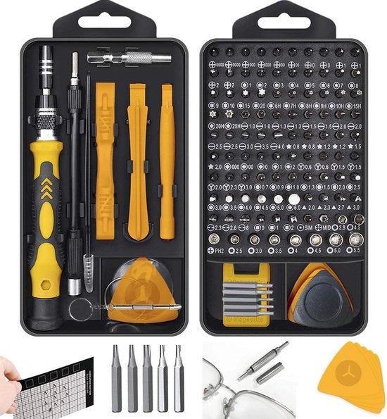 Mini set di chiavi a freccia, 130-in-1, precisione magnetica, set di chiavi a freccia con flessibili per dispositivi mobili, modelli DIY elettronici, smartphone, laptop giallo