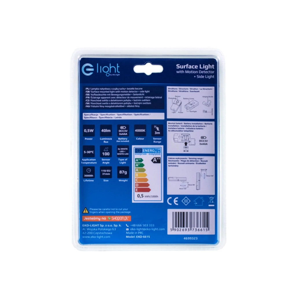 Lampada sottopensile LED 0,5W sensore, 3xAAA Eko-Light