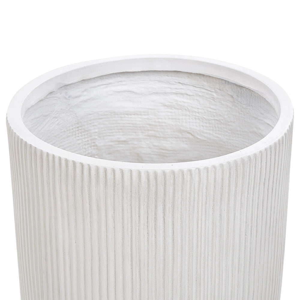 Vaso in argilla Bianco Crema Fibra Vaso per piante da giardino 37 x 37 x 37 cm Foro di drenaggio Finitura verticale a coste Giardino esterno Patio