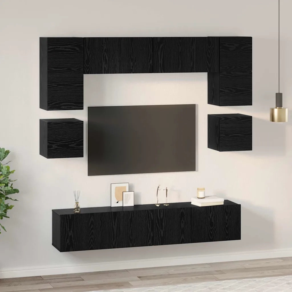 Set mobile TV 8 pcs Rovere Nero Legno multistrato 3393334