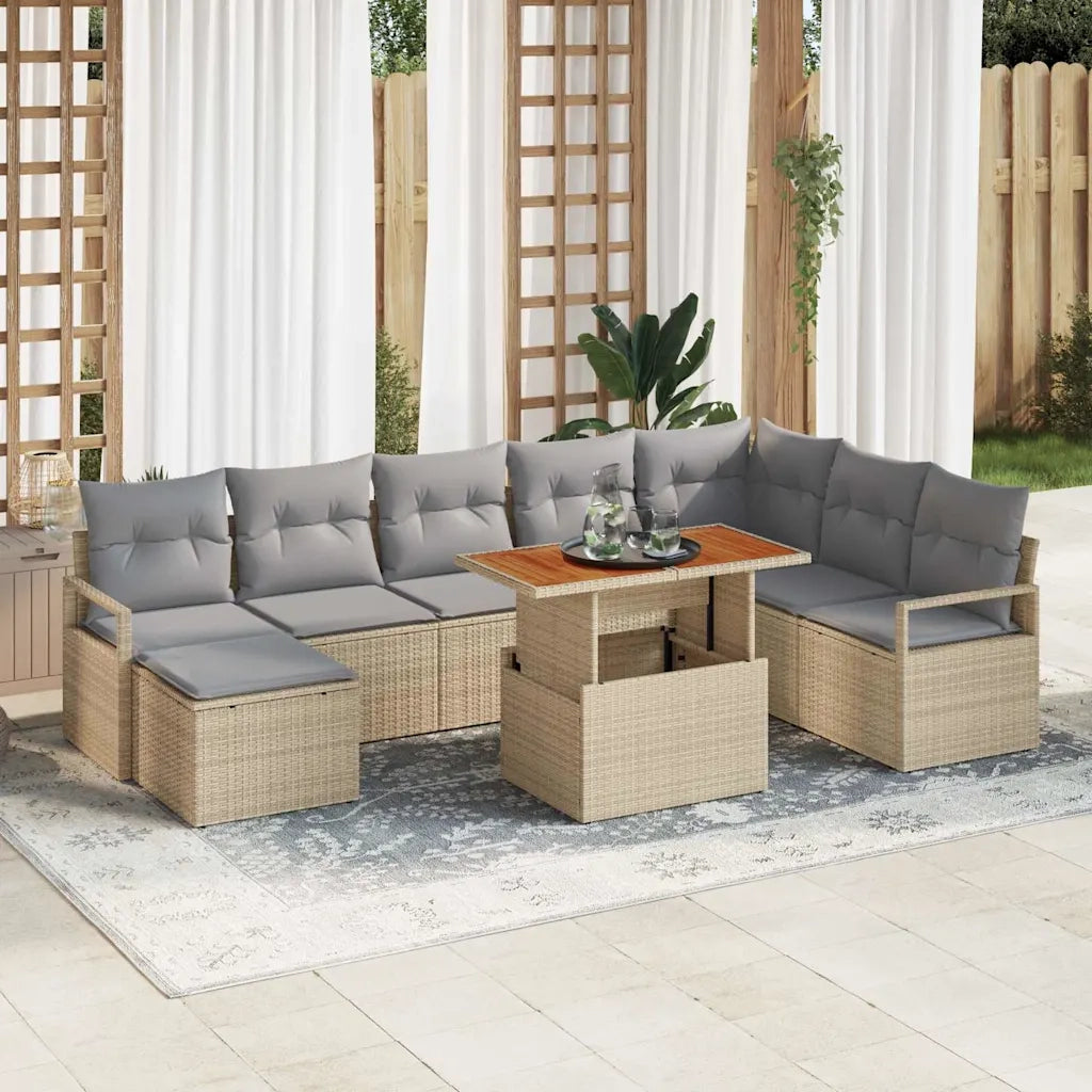 Set Divano da Giardino con cuscino 9 pcs Beige e grigio