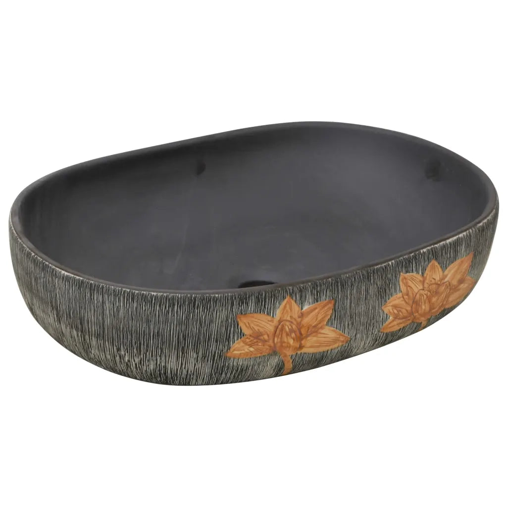 Lavabo da Appoggio Grigio e Nero Ovale 59x40x14 cm Ceramica 155107