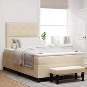 Letto box spring con materasso e panchina crema 120x200 cm tessuto