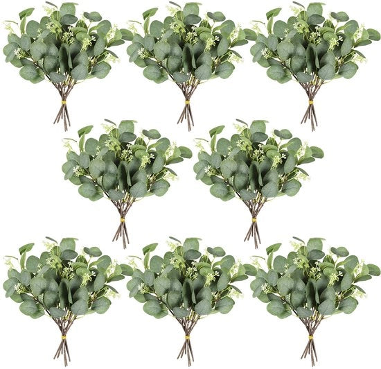 Decorazione di Pianta Artificiale Eucalipto 48 pezzi, Simulazione Foglie e Rametti di Eucalipto, Steli Argentati, Pianta di Eucalipto in Bulk per Matrimonio, Giardino, Casa, Decorazione di Ufficio