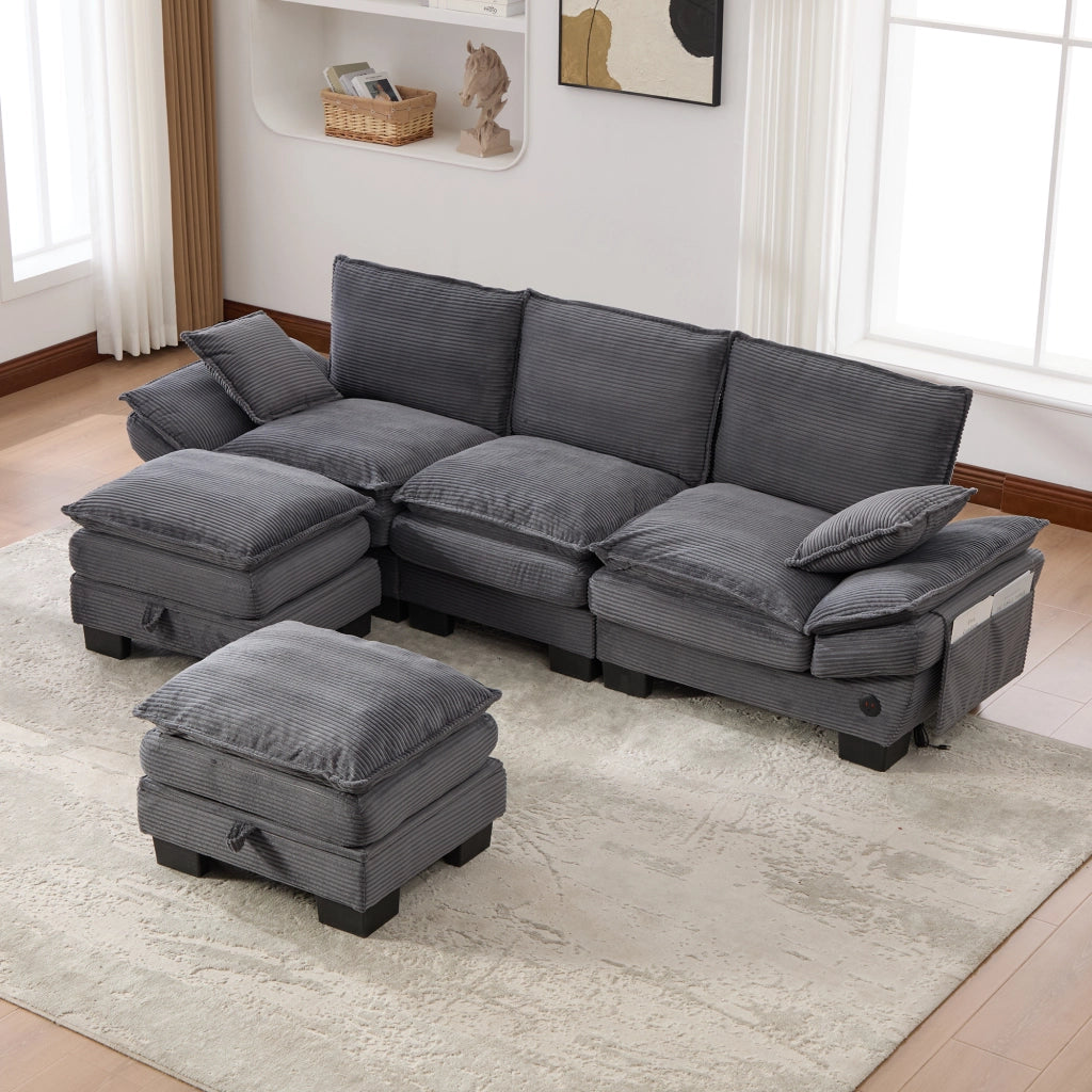 DIVANO Modulare 3 posti 260x132x84 cm Corduroy Grigio scuro Set da 3 pezzi