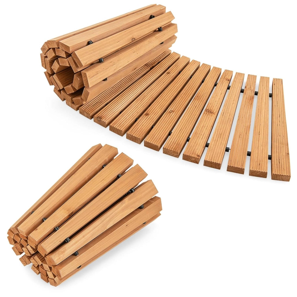Sentiero da Giardino in Legno, Passerella Curvo da Esterno con Superficie Antiscivolo e Fili Metallici, Design Arrotolabile, per Patio Cortile e Spiaggia, Naturale (216 x 53 cm)