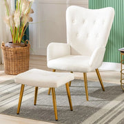 Fauteuil con Piedistallo Incluso - Bianco - Moderno - Cornice in Oro - Camera da Pranzo - Camera da Letto - Portata di 150 Kg - Teddyfleece