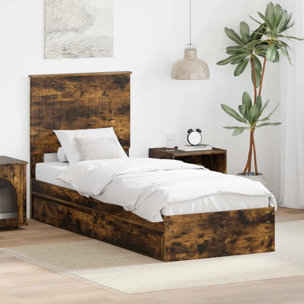 Letto con Contenitore Rovere fumé 75 x 190 cm Legno multistrato 3411261