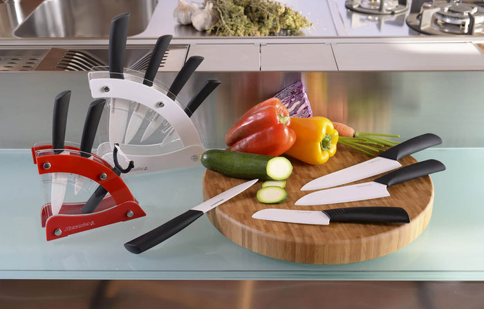 Ceppo con 4 Coltelli in Ceramica Alexander Vela Bianco