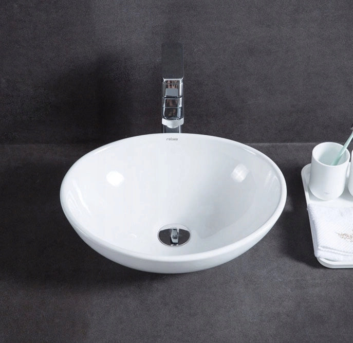 LAVABO DA APPOGGIO IN CERAMICA OVALE OVAL BIANCO DA POSIZIONARE LOFT  SU PIANO 42 x 34 CM