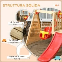 Set con Scivolo e Altalena da Giardino per Bambini Età 18-48 Mesi, in Legno e Plastica, Rosso