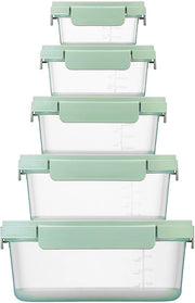 Contenitori di alimenti a stack, set di 5, 230 ml, 500 ml, 920 ml, 1,6 l, 2,7 l, colore salmone-verde