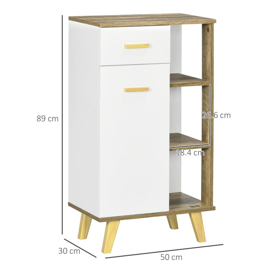 Mobile Bagno Bianco con Armadietto, Cassetti e Ripiani in Legno ¨C zephmum ¨C 50x30x89cm