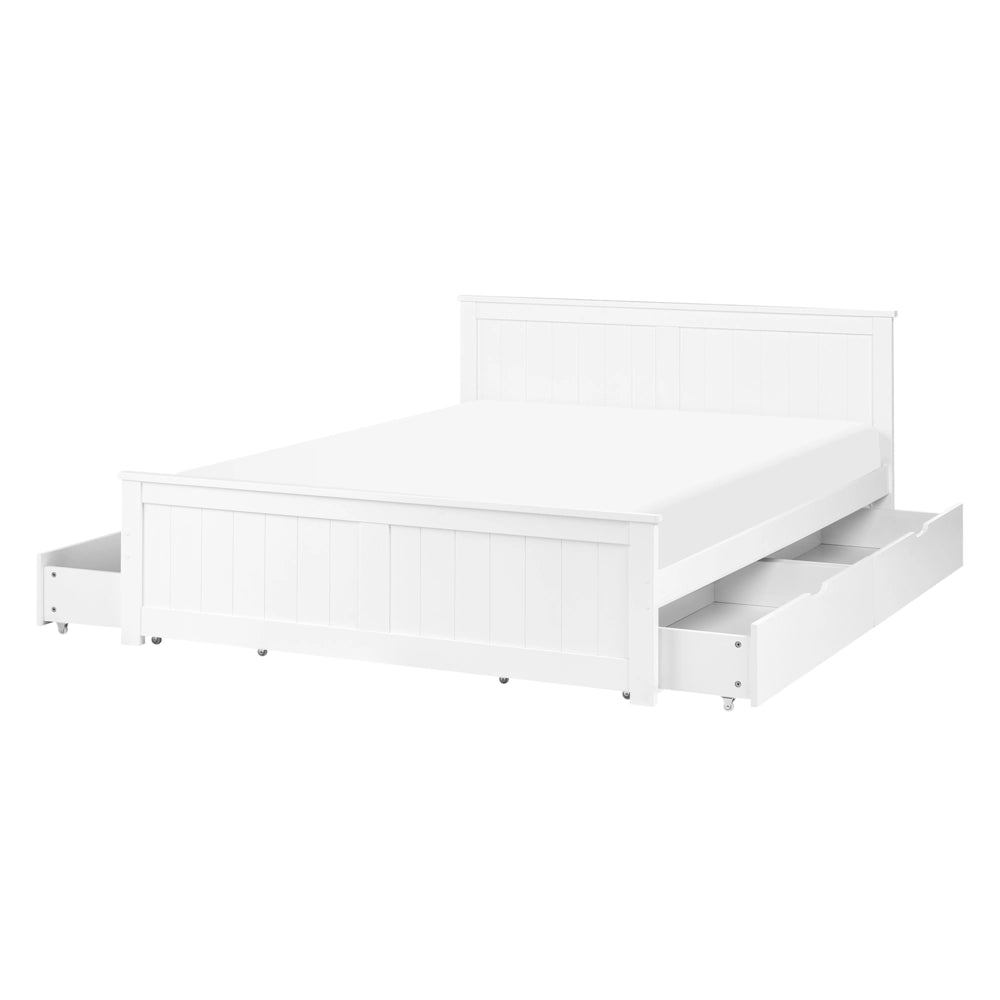 Letto matrimoniale in legno di Pino Bianco con 4 cassetti e testiera 140 x 200 cm stile minimalista