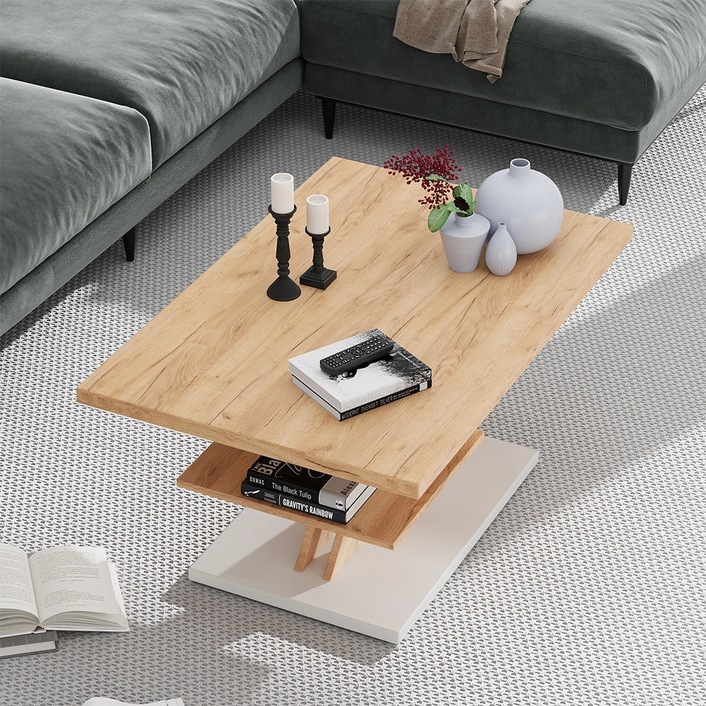Vicco Tavolino da salotto Quercia/bianco 90 x 60 cm con ripiano