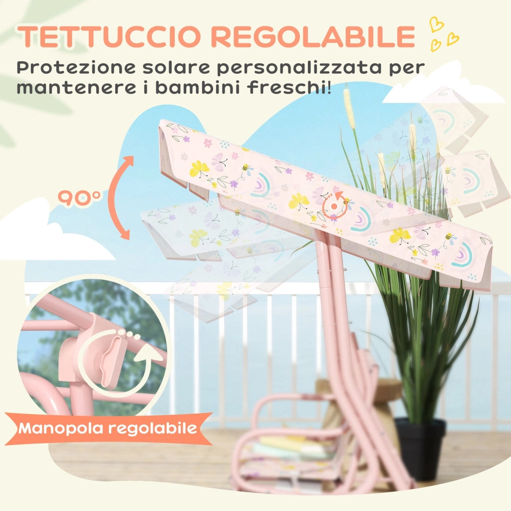 Dondolo per Bambini da Giardino a 2 Posti 112x75x120 cm a 2 Posti con Cinture di Sicurezza Rosa