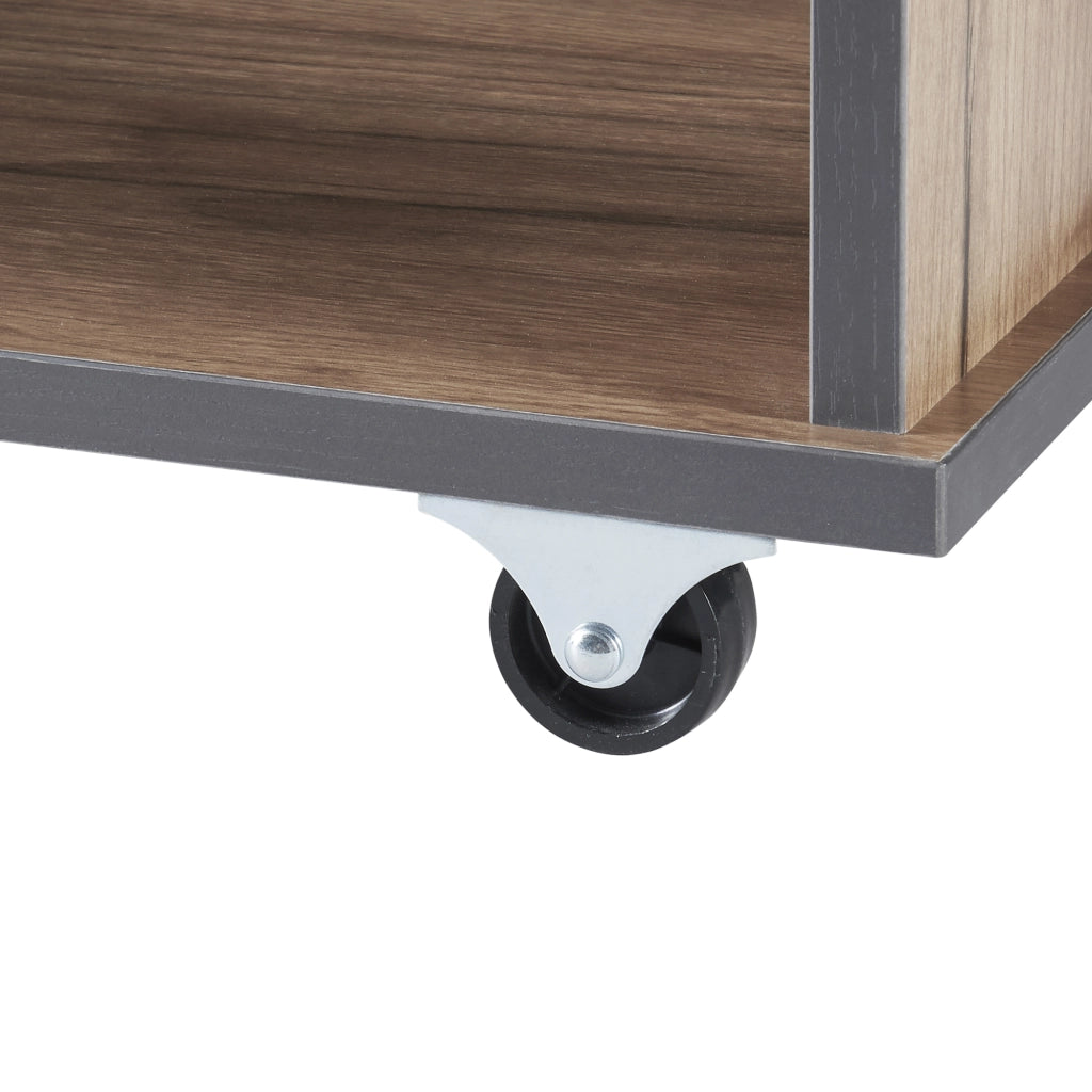 Tavolino Basso con Rotelle 'Haarby' Consolle da Divano a 2 Piani - Rovere [en.casa]