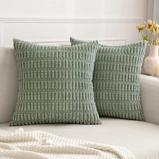 Cuscini di corduroy quadrati grigio-verdi - set da 2 - 40 x 40 cm - interno rustico moderno .