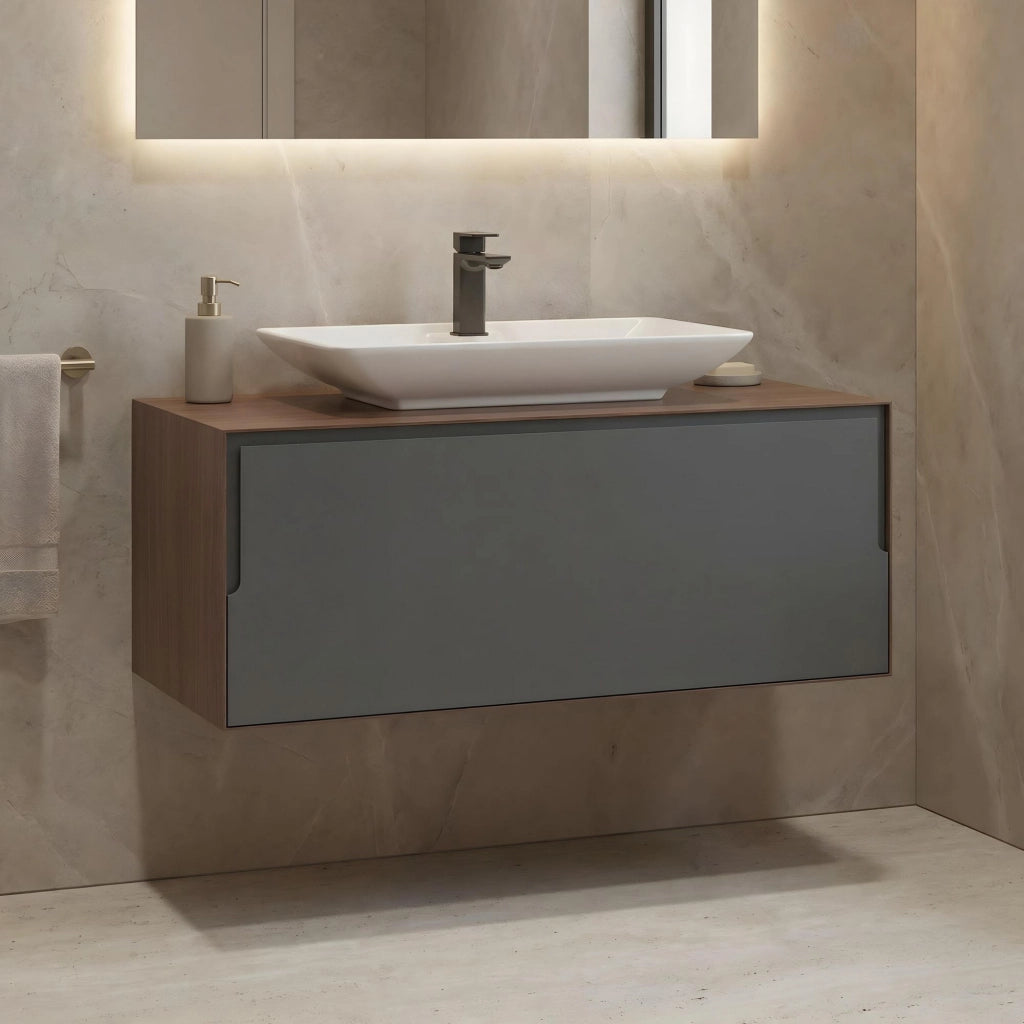 Mobile lavabo "Craft 100" - 100 x 50 x 40 cm - Noce / Antracite