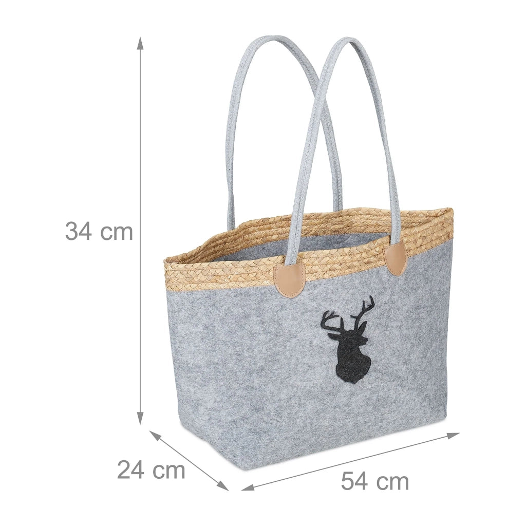 Set di 1 cesto portalegna multiuso con motivo cervo 50 x 30 x 30 cm in feltro grigio 13_0014146
