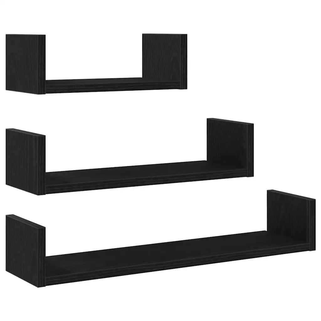 Mensole Parete 3pz Rovere Nero in Legno Multistrato 862405