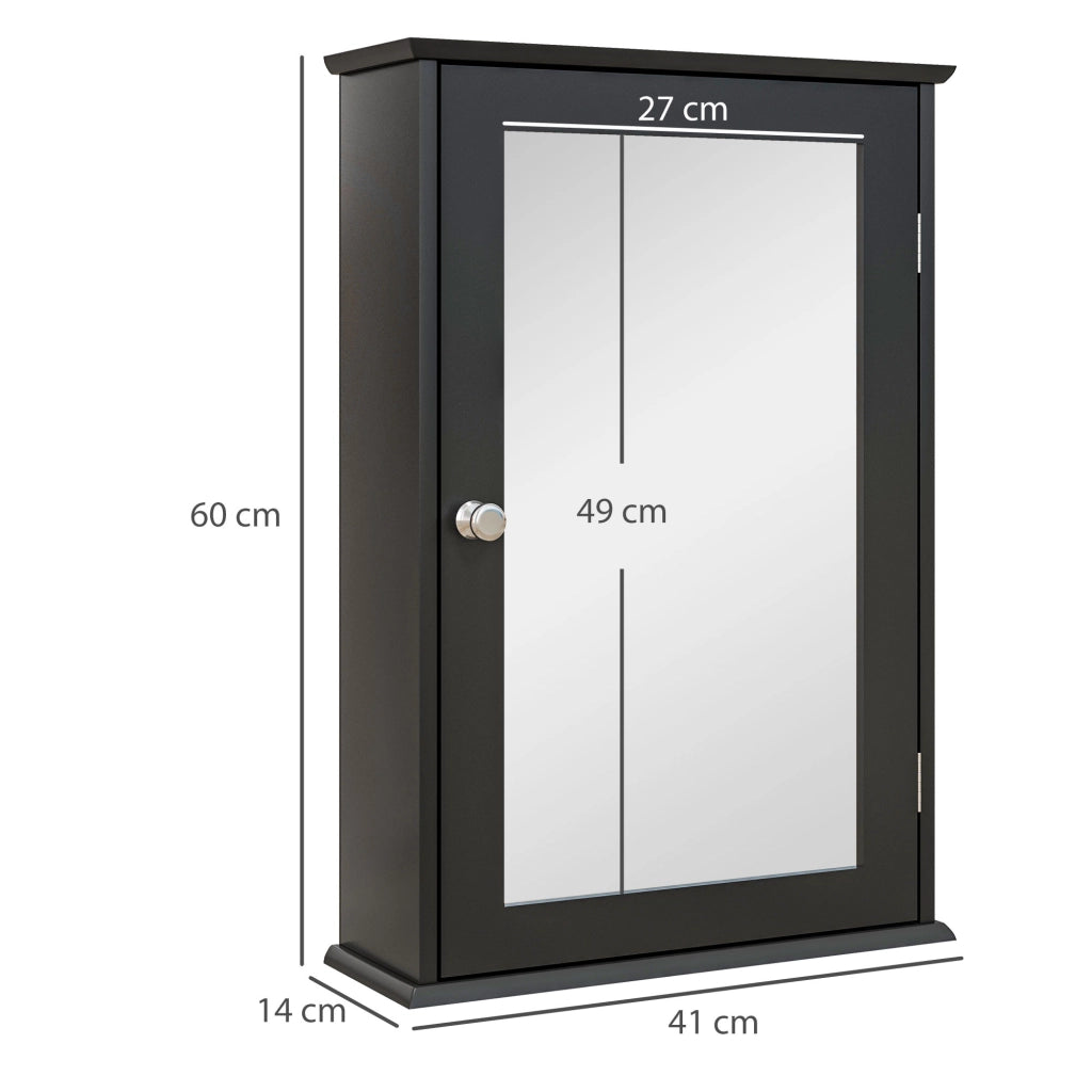 Mobiletto Bagno Pensile con Specchio e Anta a Chiusura Magnetica, 41x14x60 cm, Nero