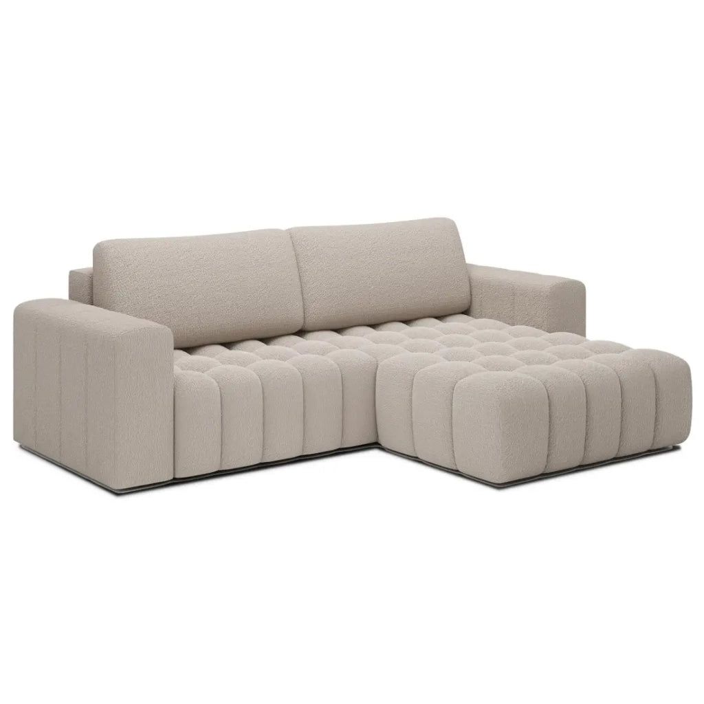 Divano angolare convertibile DORY beige chiaro 250 cm con contenitore angolo destro