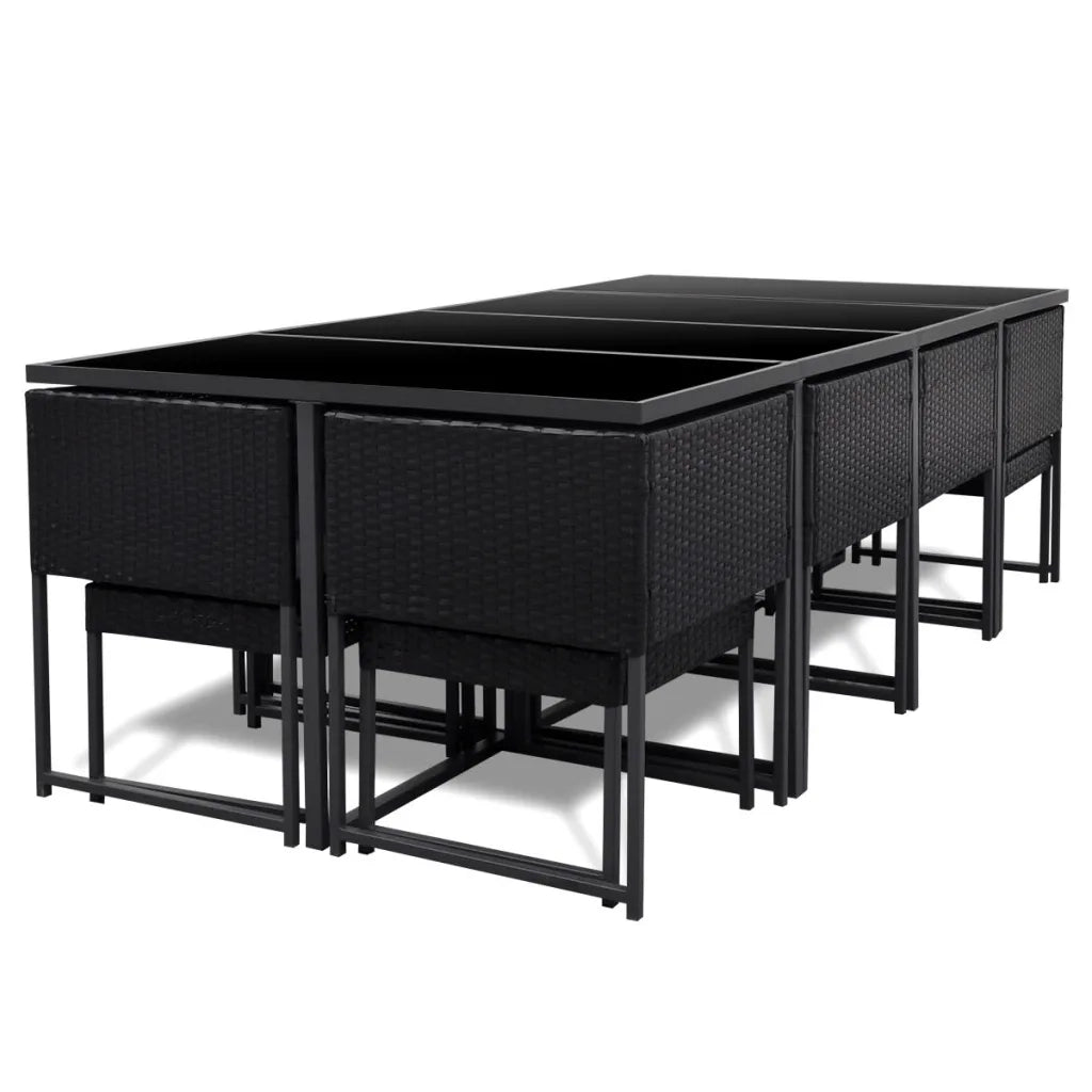 Set da Pranzo da Giardino 13 pz con Cuscini in Polyrattan Nero cod mxl 50943