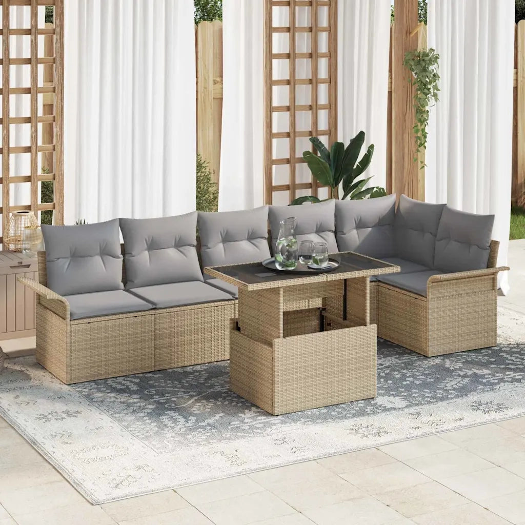 Set Divano da Giardino con cuscino 7 pcs Beige polyrattan 3348296