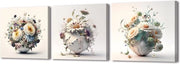 Decorazione per la cucina a tema floreale su tela - Set di 3 - Decorazione moderna per la parete - 30 x 30 cm