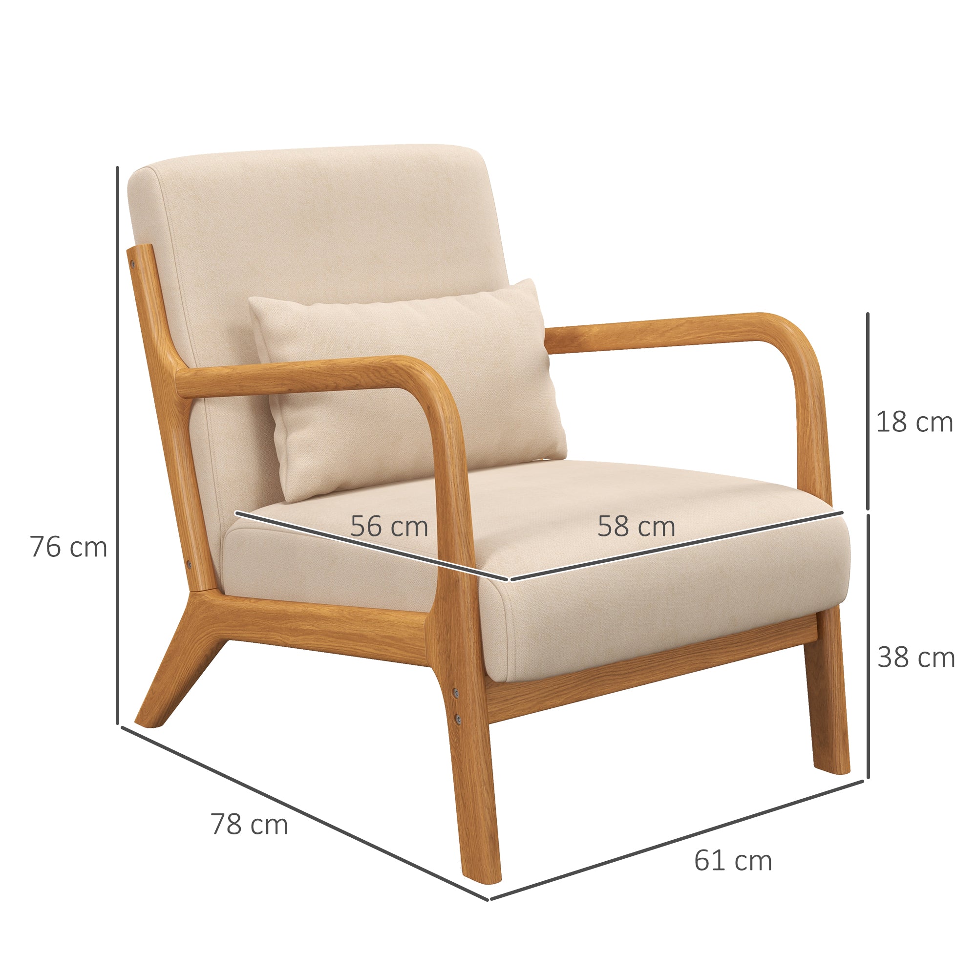 Poltrona in Stile Scandinavo 61x78x76 cm Struttura in Legno Rivestimento in Velluto Beige