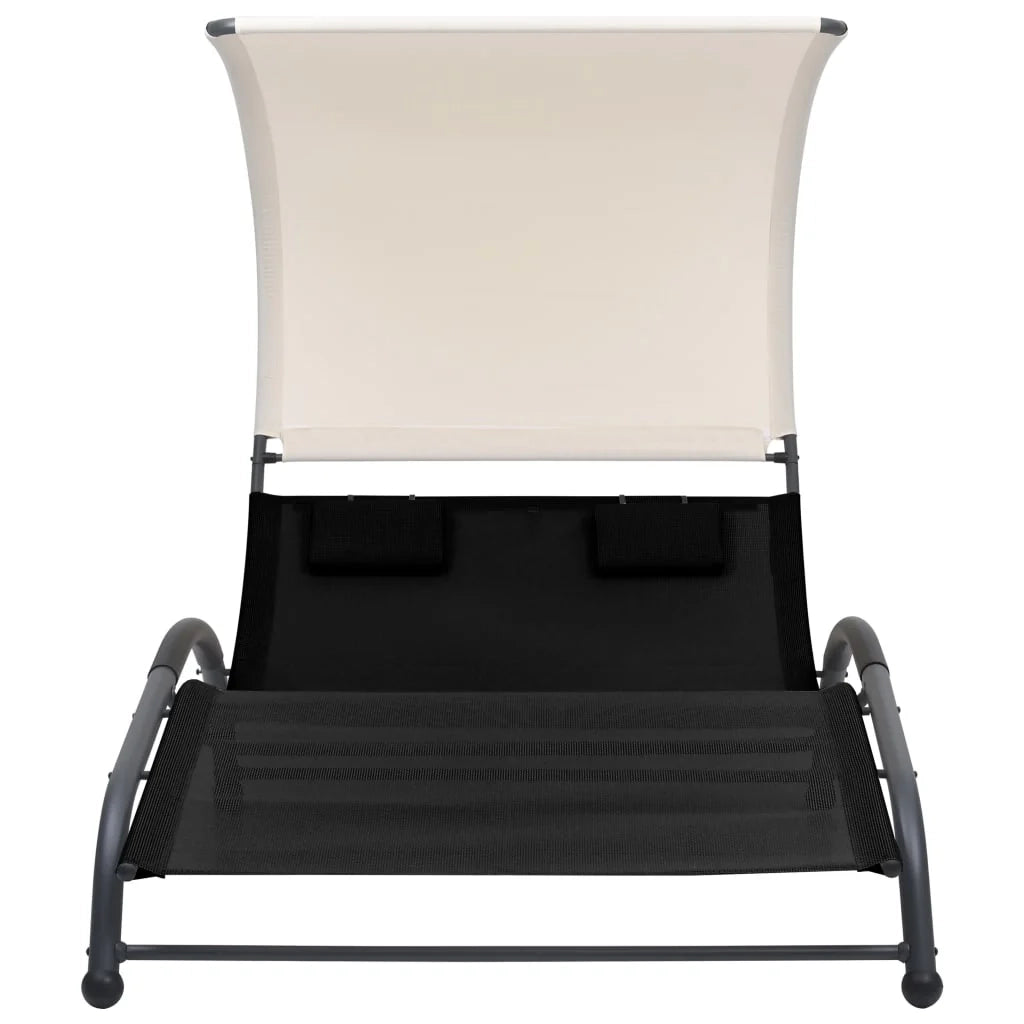 Lettino prendisole sedia a sdraio lettino prendisole letto da giardino mobili da giardino mobili da esterno doppi con baldacchino in textilene nero 02_0012722