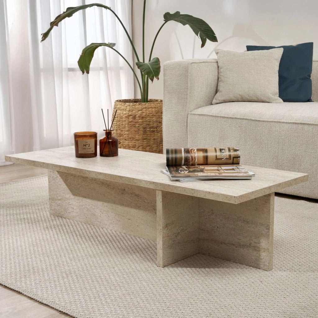 Marmorito, Tavolino da Salotto Forma Rettangolare, 120x45x30h cm Bianco Marmo