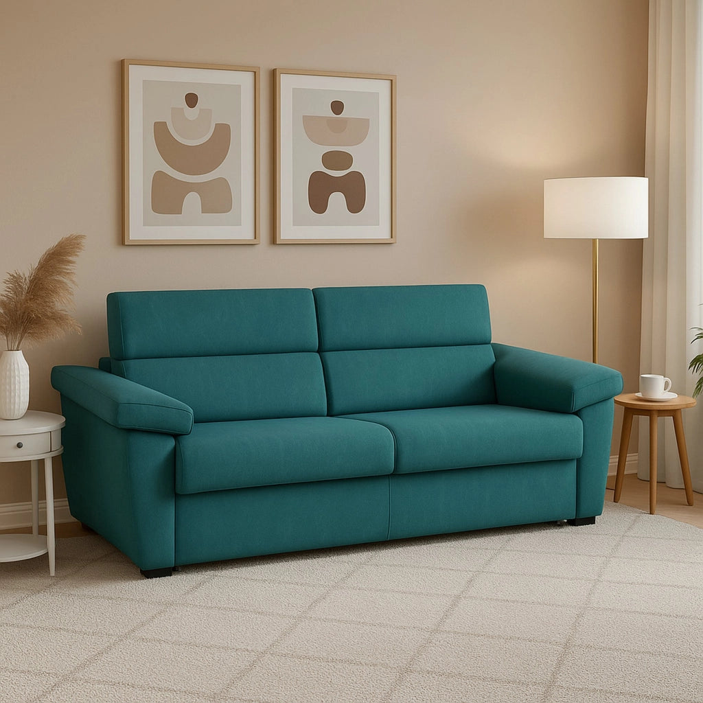Giffone, Divano Fisso 3 Posti Sfoderabile Made in Italy, 225x95 cm Azzurro