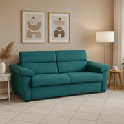 Giffone, Divano Fisso 3 Posti Sfoderabile Made in Italy, 225x95 cm Azzurro
