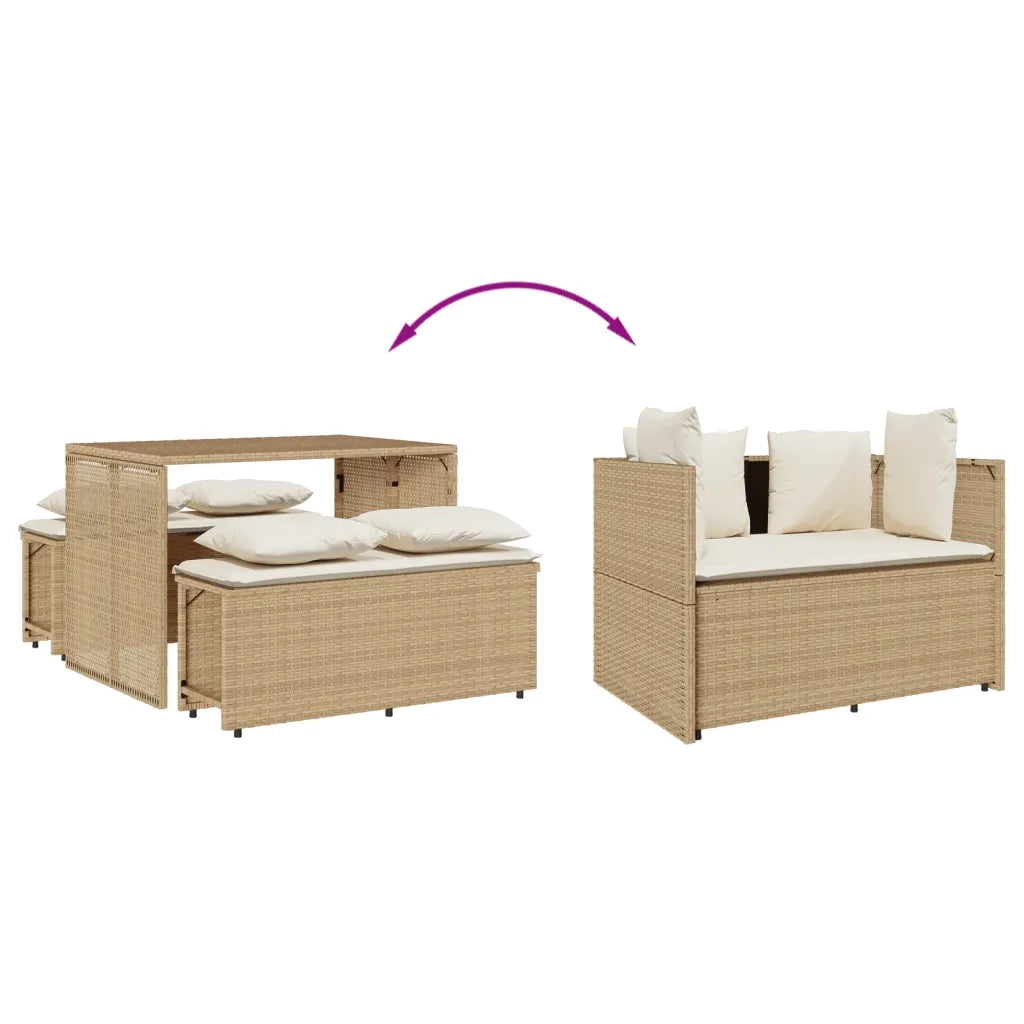 Set da Pranzo da Giardino 3 pz | Set Salotto da Giardino con Cuscini Beige in Polyrattan