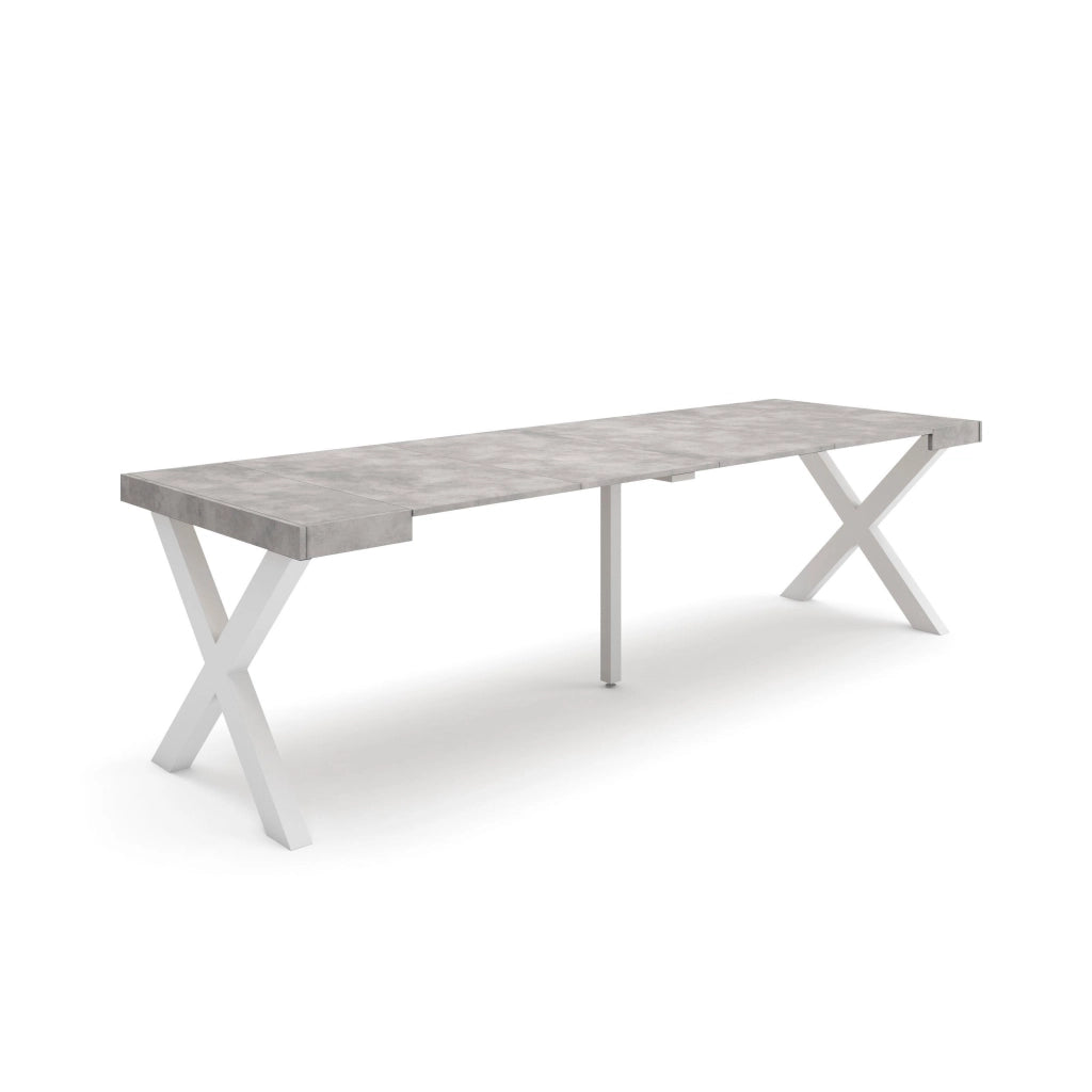 Consolle allungabile, 58 fino 262x90x73cm, Per 12 persone, Gambe in legno, grigio cemento RF2817