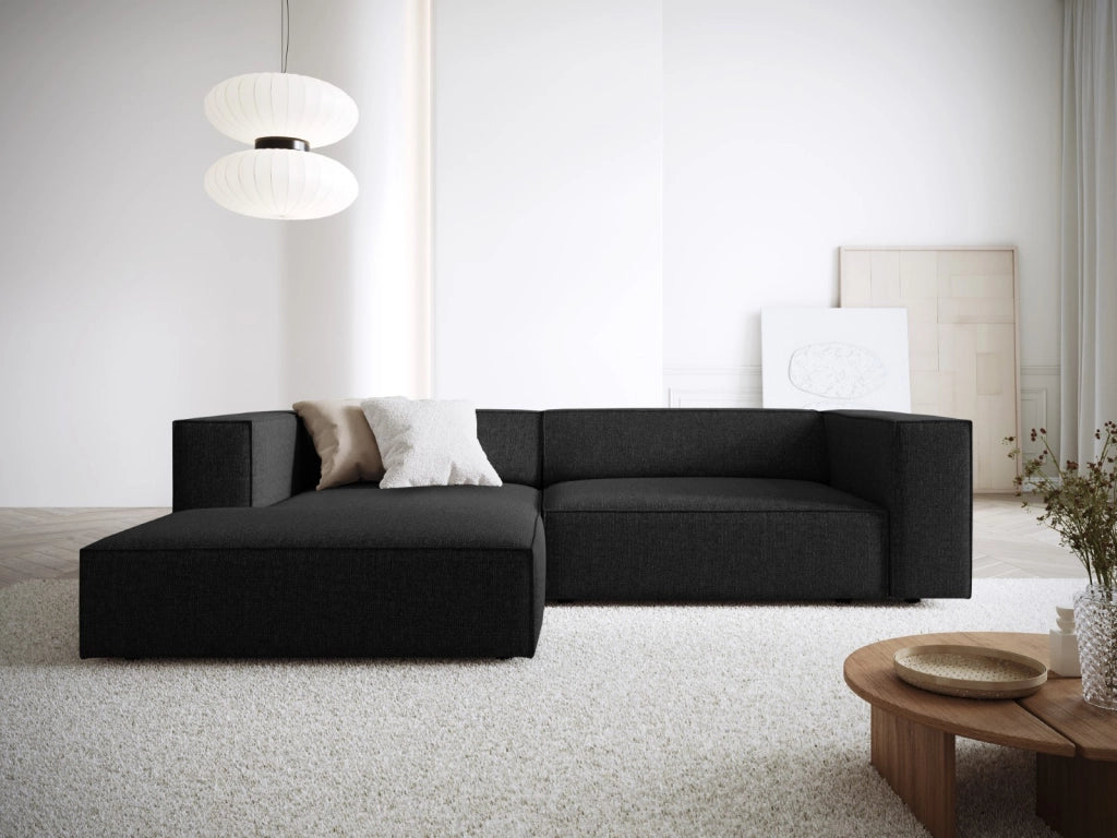 Cosmopolitan Design - Divano angolare sinistro "Arendal" 3 posti in ciniglia nero 
