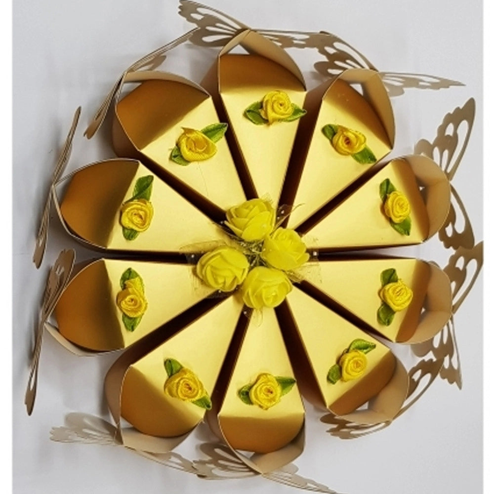 Trade Shop - Set 10 Bomboniera Bomboniere Scatolina Spicchi Torta Oro Farfalla Portaconfetti -