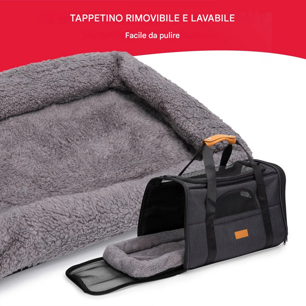 Borsa per Trasporto Animale Pieghevole Trasportino 44x31x34 cm Cuccia e Ciotola