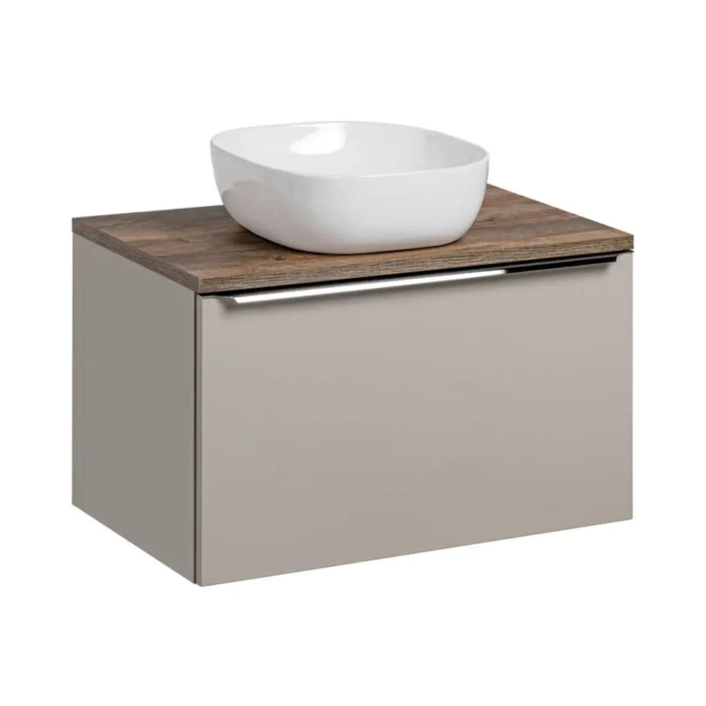 Set da bagno VANTA taupe: mobiletto sottolavabo 80cm + piano lavabo + lavabo bianco da appoggio
