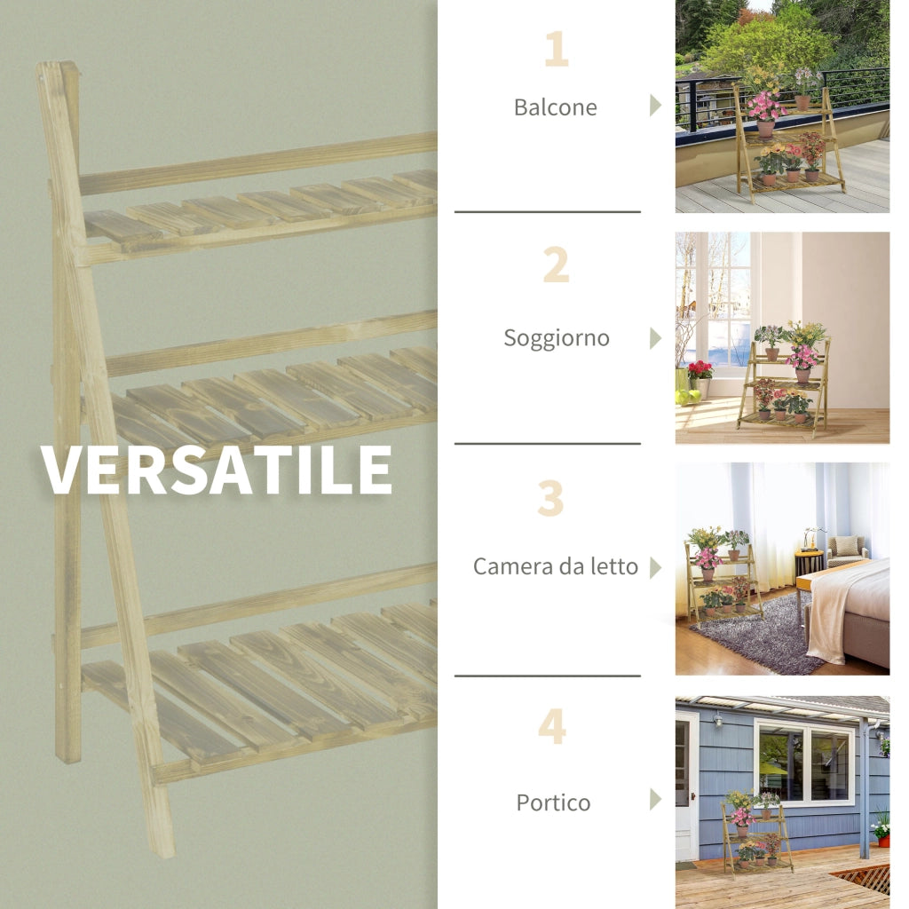 Portapiante Pieghevole 3 Livelli in Legno di Abete ¨C Minimal ¨C 100x37x93cm