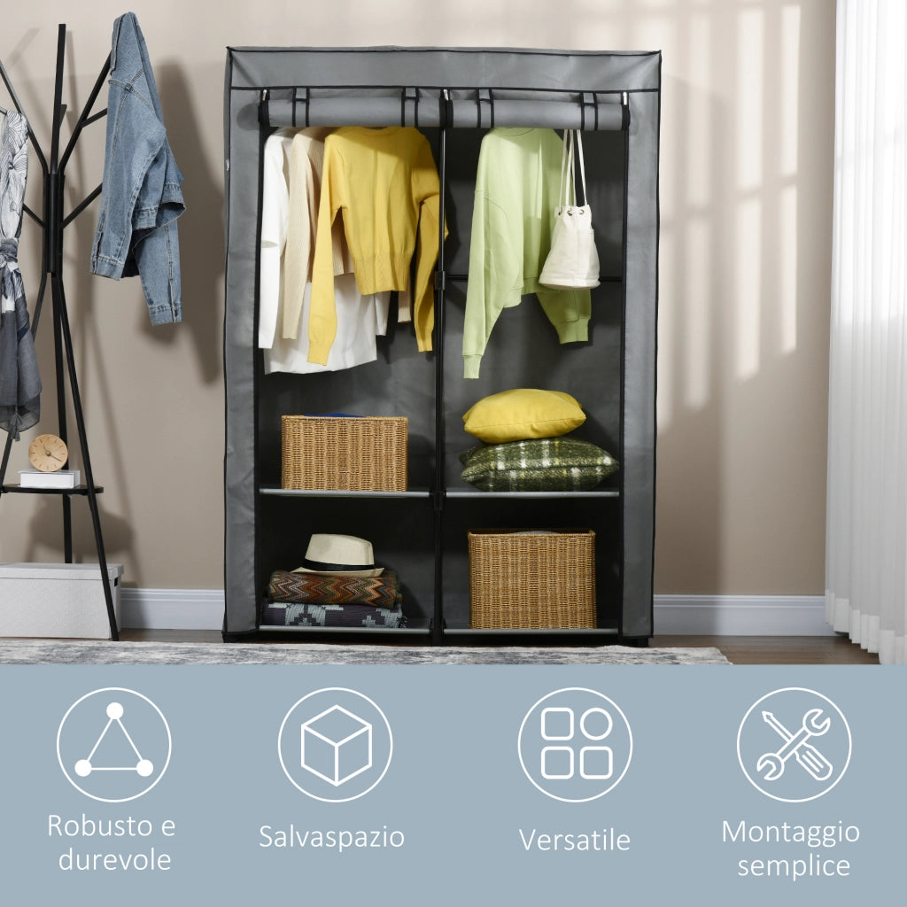 Armadio Guardaroba Portatile con Ripiani e Appendini ¨C zephmum ¨C Grigio 118x49x170 cm