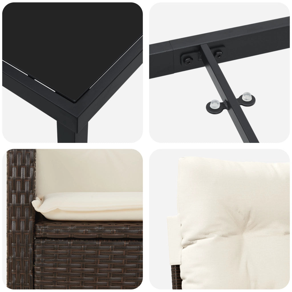 Set da Pranzo Giardino 7 Pezzi con Cuscini Marrone Polyrattan