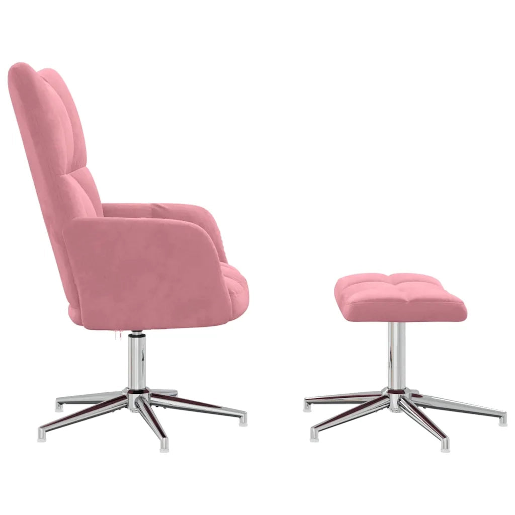 Poltrona Relax con Poggiapiedi Rosa in Velluto 328132
