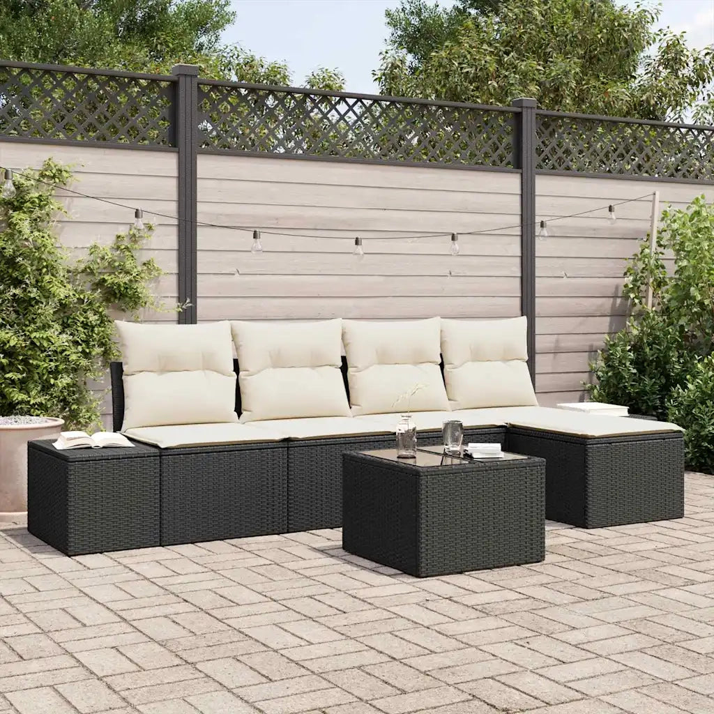 Set Divano da Giardino con cuscino 6 pcs Nero polyrattan 3347027