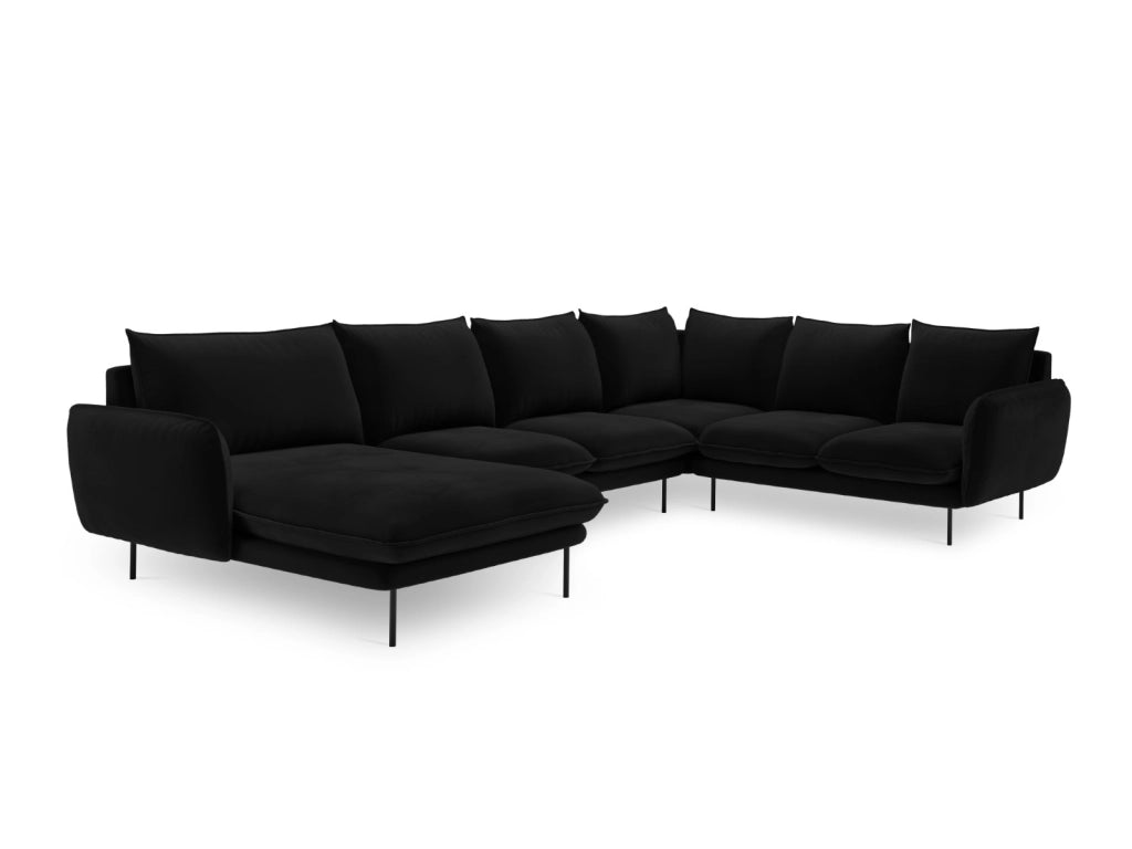 Cosmopolitan Design - Divano panoramico destro "Vienna" 7 posti in velluto nero 