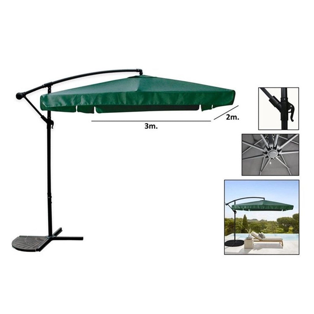 Trade Shop - Ombrellone Laterale Da Giardino Protezione Sole 2x3mt Impermeabile Verde Con Base 223210 -