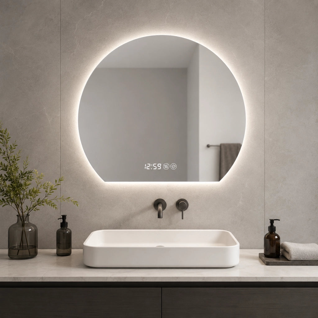 SPECCHIO DA BAGNO LED ROTONDO 80 cm Argento Vetro 5 mm