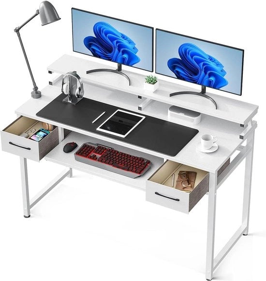 Scrivania con ripiani 120 x 48 x 87 cm - Ripiani per tastiera - Pannello per monitor - Scrivania per gaming - Regolabile in altezza - Scrivania per ufficio domestico